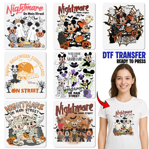 Funny Halloween Retro Pumpkin DTF Transfer, Jack-o'-Lantern with Skulls & Moon Iron-On for Halloween Family T-shirt, Ready To Press