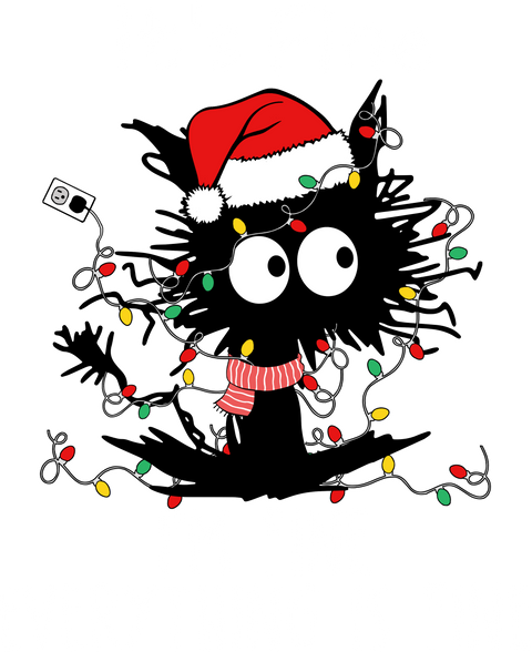 Funny Christmas Cat Hoodie, Cute Xmas Crewneck Sweatshirt, Santa Cat Long Sleeve Tshirt, It's Fine I'm Fine Everything is Fine Hoodie