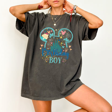 Birthday Boy Cute Magical Castle & Mickey Ears DTF Transfer for Kids Apparel, Ready To Press for Disney Theme Celebration