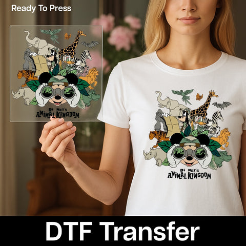 Cute Animal Safari DTF Transfer Ready To Press Iron-On for Family Adventure Shirts & Kids Cartoon Animal Apparel