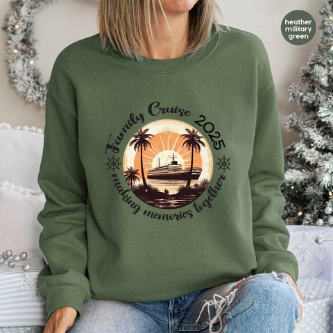 Retro Family Cruise DTF Transfer for Vacation, Cute Sunset Shirt Design, Ready to Press Iron-On for Group & Family Apparel