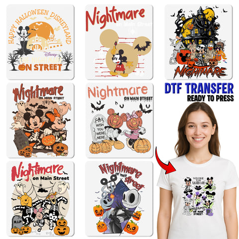Funny Halloween Gem - Nightmare on Main Street DTF Transfer for Group Party Shirts & Pop Culture Fans
