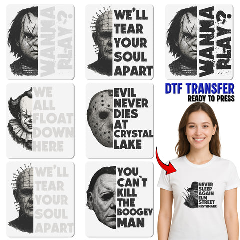 Ready To Press DTF Transfer Horror Movie Jason Mask Crystal Lake Halloween T-Shirt Retro Slasher Film Apparel Gift