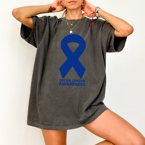 Colon Cancer Awareness DTF Transfer Ready To Press Blue Ribbon T-Shirt for Supporters & Medical Staff