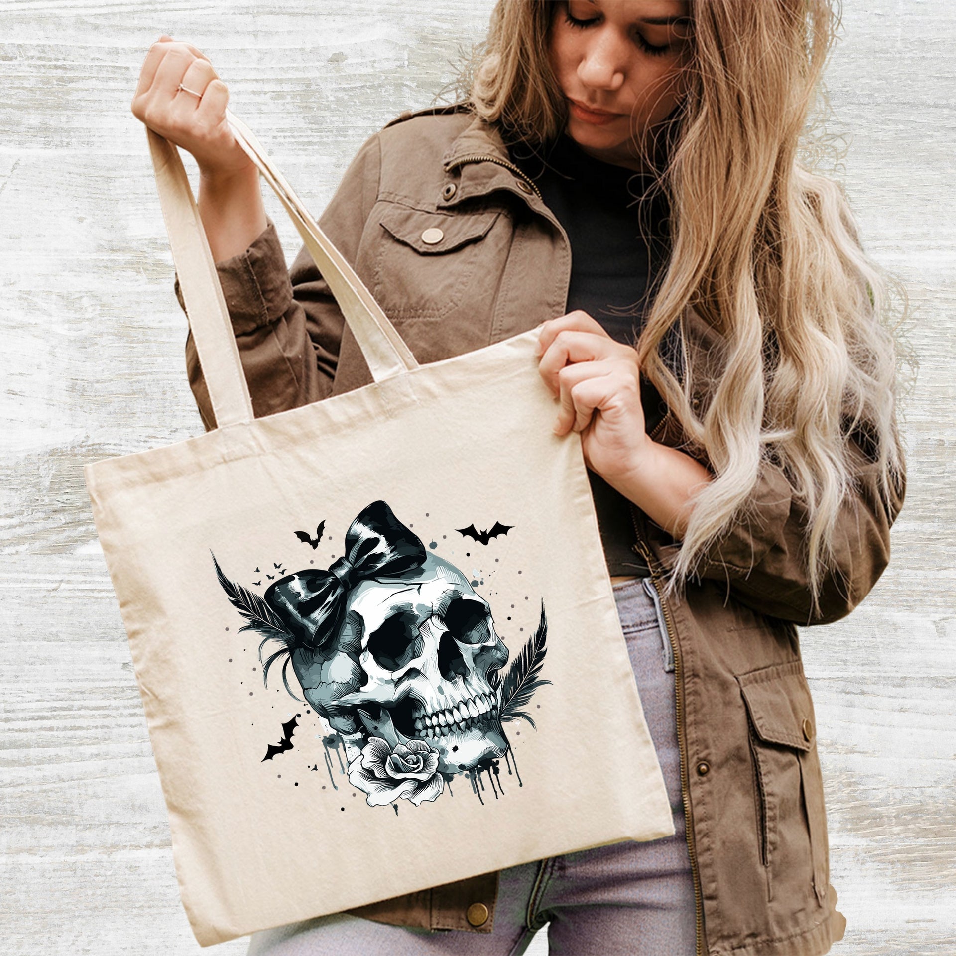 Gothic Skull with Roses & Bows DTF Transfer | Halloween Iron-On for Alternative Fashion Apparel