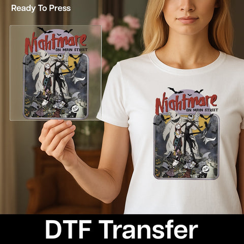 Spooky Halloween Nightmare on Main Street DTF Iron-On Transfer Ready to Press for Group Apparel or T-Shirts