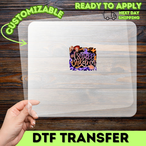 Funny Halloween DTF Transfer for Witch Movie Fans | 'I Smell Children' Retro Heat Press | Ready to Press T-Shirt Decor