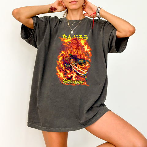 Dynamic Tanjiro Kamado Anime DTF Transfer Ready To Press For Anime Fans & Cosplayers Empowering T-Shirt Design