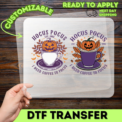 Funny Halloween Coffee DTF Transfer, Hocus Pocus Iron-On for T-Shirt, Cute Retro Pumpkin Design, Ready To Press DTF