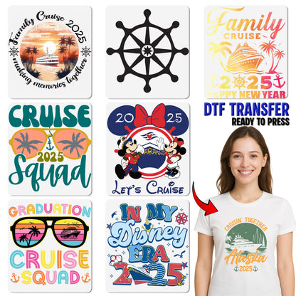 Vintage Nautical DTF Transfer - Cute Ship Wheel Design Ready to Press for Beach Vacation Group T-Shirts & Apparel