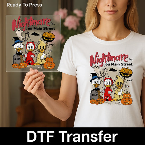 Funny Retro Halloween Ducks DTF Transfer for Family 'Nightmare on Main Street' Costume & Apparel