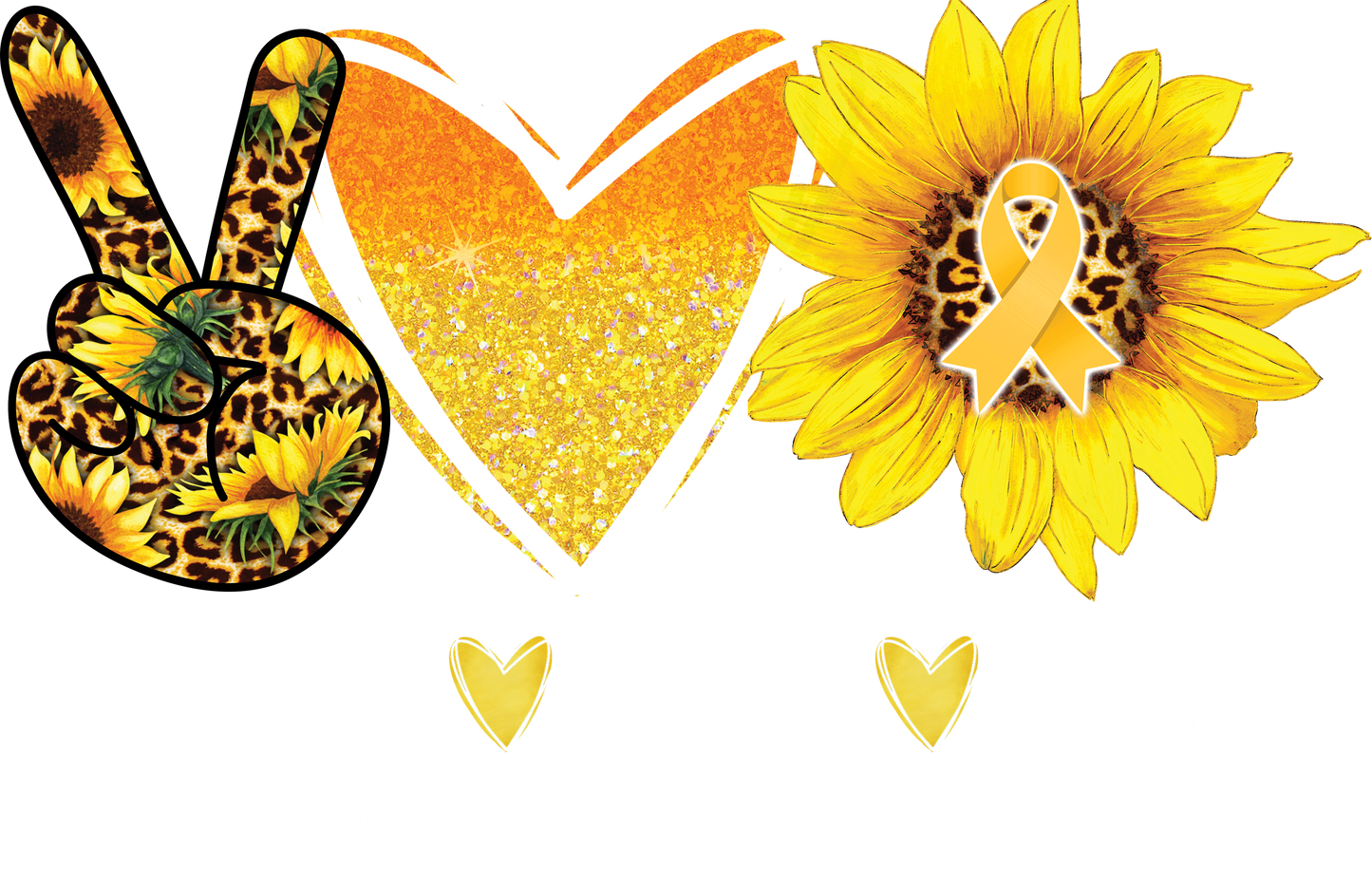 Peace Love Cure Cancer Shirts for Kids, Childhood Cancer Awareness Sunflower Tshirts, Peace Heart Gold Ribbon Leopard Print Graphic Tees