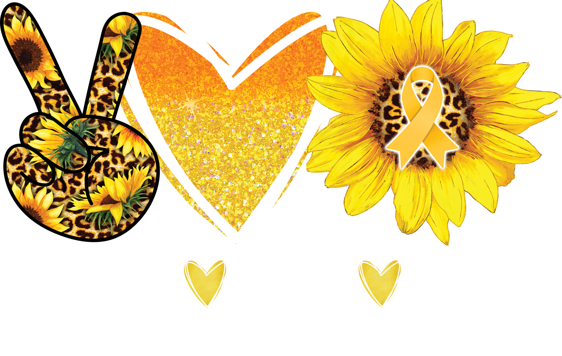 Peace Love Cure Cancer Shirts for Kids, Childhood Cancer Awareness Sunflower Tshirts, Peace Heart Gold Ribbon Leopard Print Graphic Tees