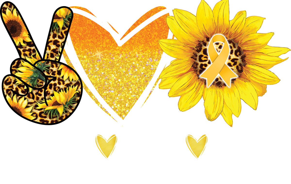 Peace Love Cure Cancer Shirts for Kids, Childhood Cancer Awareness Sunflower Tshirts, Peace Heart Gold Ribbon Leopard Print Graphic Tees