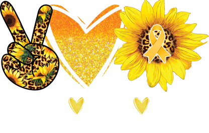 Peace Love Cure Cancer Shirts for Kids, Childhood Cancer Awareness Sunflower Tshirts, Peace Heart Gold Ribbon Leopard Print Graphic Tees