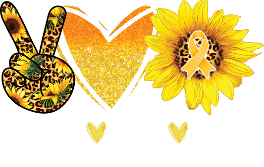 Peace Love Cure Cancer Shirts for Kids, Childhood Cancer Awareness Sunflower Tshirts, Peace Heart Gold Ribbon Leopard Print Graphic Tees