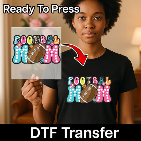 Cute Football Mom Leopard & Floral DTF Ready To Press Iron-On Transfer for Fun Sports Enthusiast Apparel & Gifts
