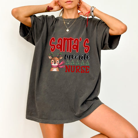 Santa's Favorite Nurse Funny Christmas DTF Transfer | Cute Holiday Iron-On for Nurses | Ready To Press T-shirt Apparel Gift