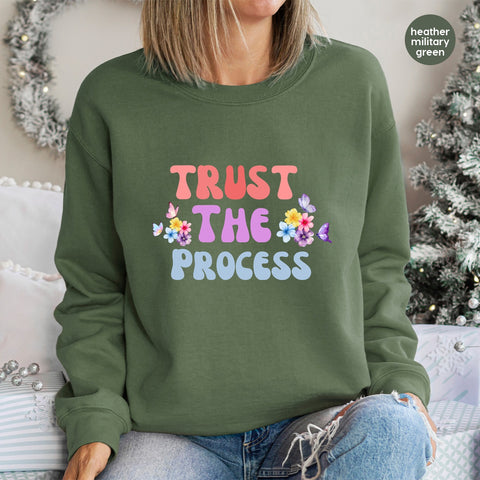 Whimsical Trust The Process DTF Transfer Cute Motivational Quote Shirt for Cheerful Group Apparel
