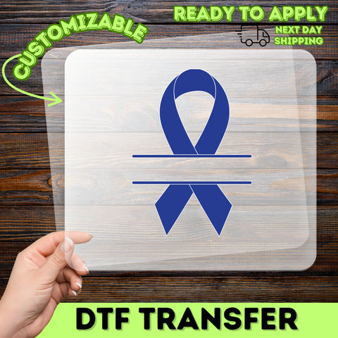 Ready to Press Blue Awareness Ribbon DTF Transfer for Charity Event T-Shirts, Support Group Apparel & Healthcare Gifts