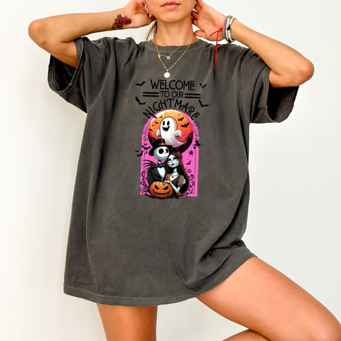 Spooky Gothic Halloween DTF Transfer for Whimsical Skeleton & Ghost Shirt - Ready to Press Iron-On for Fun Holiday Apparel