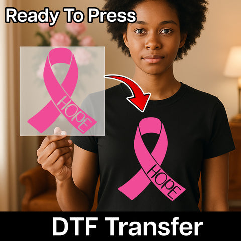 Pink Ribbon Breast Cancer Hope DTF Transfer - Ready To Press Inspirational Apparel for Awareness Events & Supporters