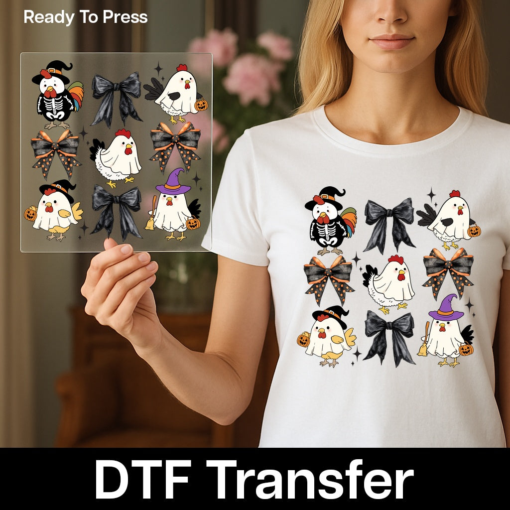 Cute Halloween Chicken DTF Transfer for T-shirt Funny Costume Animal Iron-On Ready To Press for Party Enthusiasts
