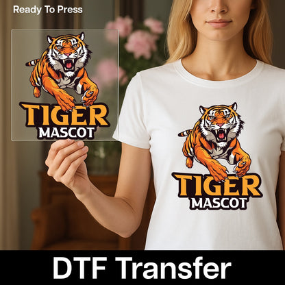 Fierce Tiger Mascot DTF Transfer | Bold Sports Team Apparel | Ready Iron-On for School Spirit & College Gear