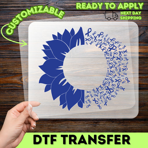 Cancer Support DTF Transfer Sunflower Awareness Ribbon Blue Iron-On T-Shirt for Charity Walks & Health Cause Events