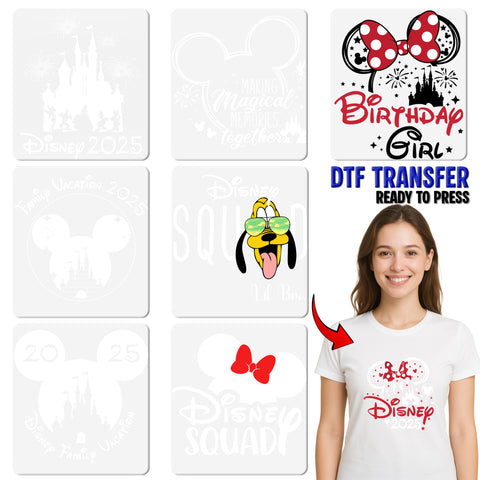 Disney Family Vacation DTF Transfer for T-shirts - Cute & Fun Disney Squad Character Apparel - Ready to Press for Family & Friends