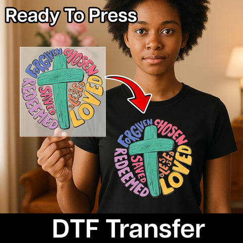 Christian Faith Cross DTF Transfer | Inspirational Iron-On for Church Retreats & Bible Groups | Ready to Press Religious Apparel