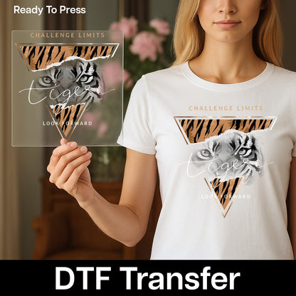 Iron-On Motivational Tiger DTF Transfer for Fitness Teams Apparel, Ready to Press Inspirational Animal Print, Sports Lover Shirt