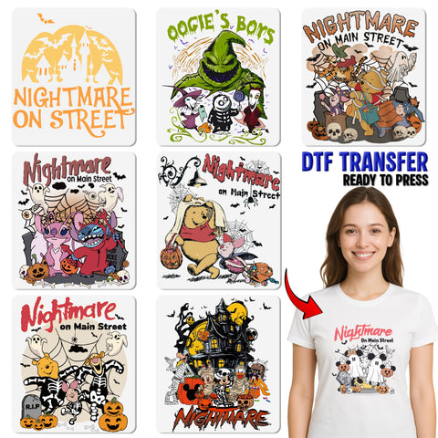 Funny & Spooky Halloween Ghost DTF Transfer for Group or Family Apparel Nightmare on Main Streets Theme