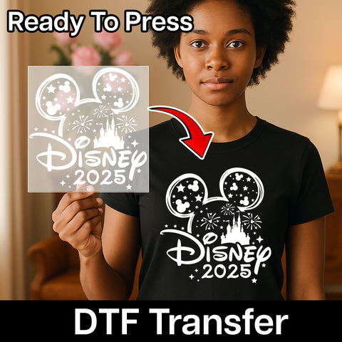 Magical Disney 2025 DTF Transfer for Family Vacation Shirts | Ready To Press Castle Silhouette for Group Celebration T-Shirts
