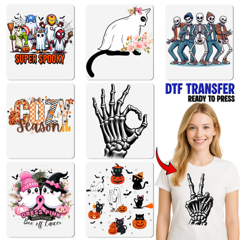 Cute ghost funny Halloween DTF transfer, retro playful ghost apparel for young adults, ready to press for Halloween shirts