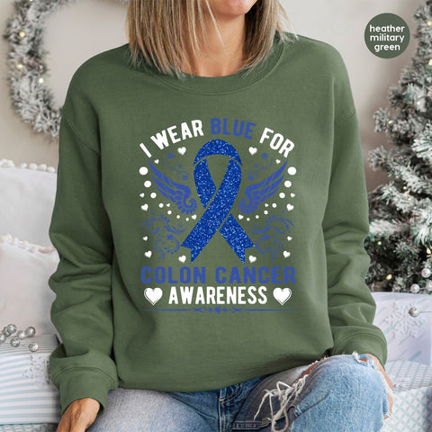 Inspiring Colon Cancer Awareness Blue Ribbon DTF Transfer Ready To Press T-Shirt for Healthcare Workers & Families