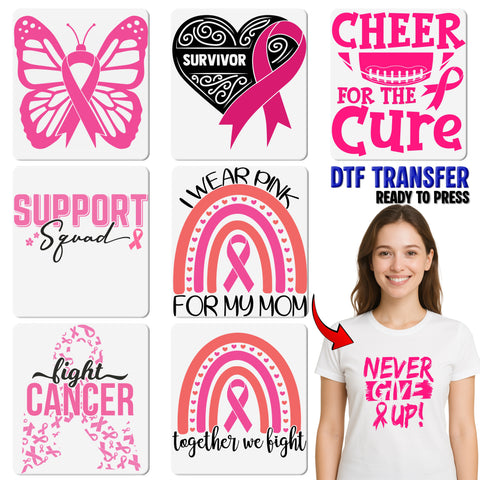 Pink Ribbon Butterfly DTF Transfer for Breast Cancer Awareness Apparel & Support Events