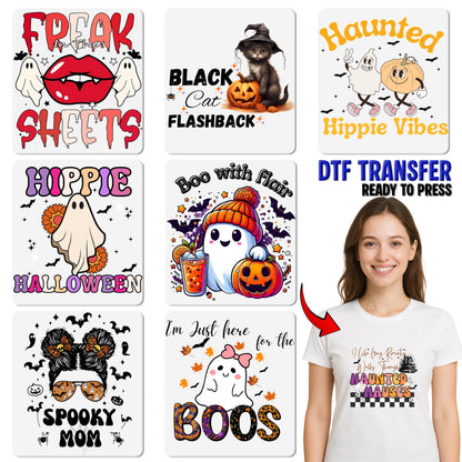 Cute Hippie Halloween Ghost DTF Transfer, Peace Sign Character, Ready To Press Retro Design for Group T-Shirts & Sweatshirts