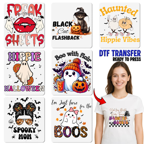 Cute Hippie Halloween Ghost DTF Transfer, Peace Sign Character, Ready To Press Retro Design for Group T-Shirts & Sweatshirts