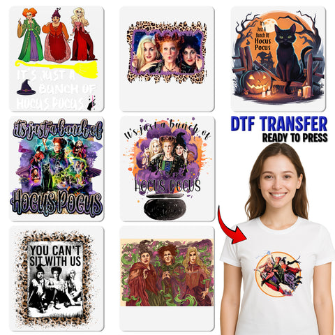 Funny Halloween Witch DTF Transfer Ready To Press 'Hocus Pocus' Retro T-Shirt for Group Parties & Nostalgic Movie Fans