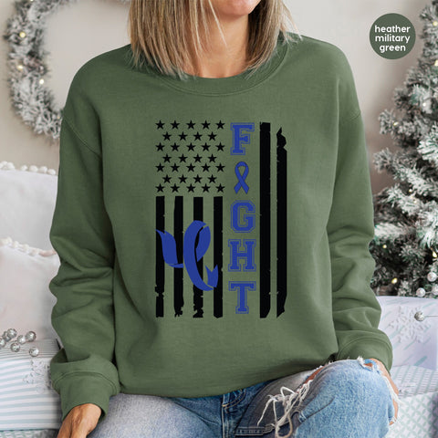 Support & Awareness Blue Ribbon FIGHT American Flag DTF Transfer for T-Shirt Apparel, Law Enforcement & Cancer Awareness