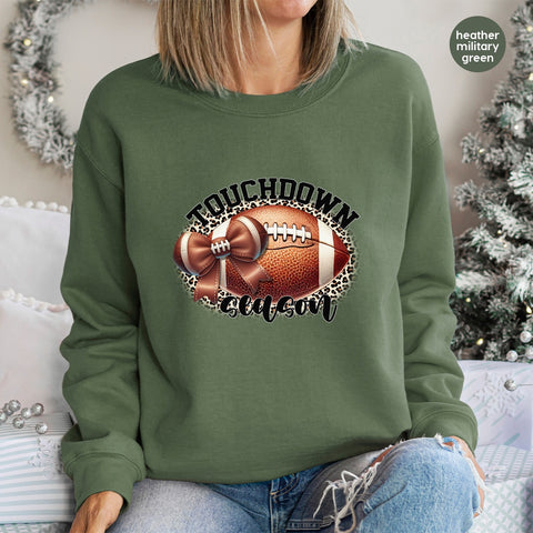 Cute Glam Football Leopard Print Bow DTF Transfer for Women's Stylish Game Day Apparel