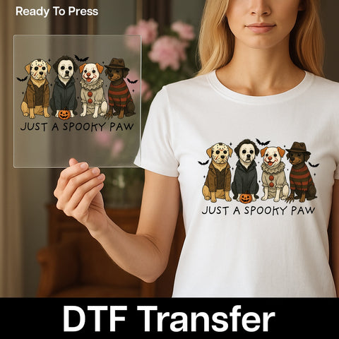 Cute Halloween Dogs DTF Transfer, Funny Horror Parody Iron-On for Pet Lovers, Ready To Press DTF for Shirts