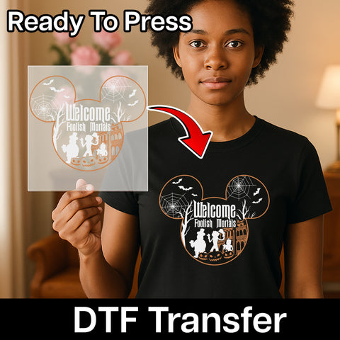 Halloween Haunted Mansion DTF Transfer - Spooky & Cute Iron-On for Halloween T-shirt, Family & Friends Party Apparel