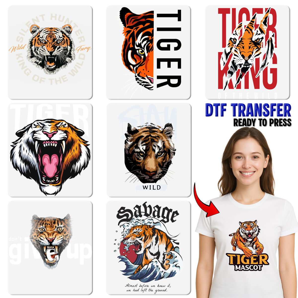 Fierce Tiger Mascot DTF Transfer | Bold Sports Team Apparel | Ready Iron-On for School Spirit & College Gear