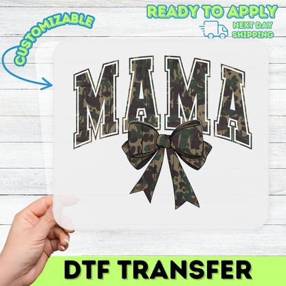 Camo Mama Iron-On DTF Transfer for Military Moms Ready To Press T-shirt Outdoor Theme Mother's Day Apparel