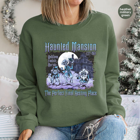 Iron-On Spooky Halloween Gothic Haunted Mansion DTF Transfer Funny Night T-Shirt for Halloween Lovers & Gothic Enthusiasts