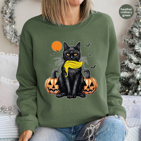 Cute Halloween Black Cat & Pumpkin DTF Transfer Ready to Press for Funny Iron-On Halloween Shirt & Sweatshirt