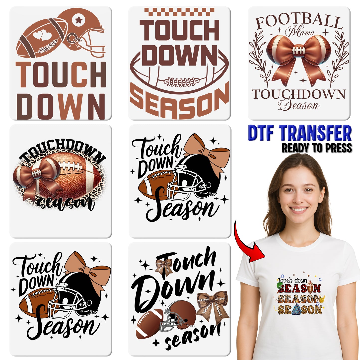Retro Football Touchdown DTF Transfer for Funny Game Day T-Shirt & Romantic Sports Apparel