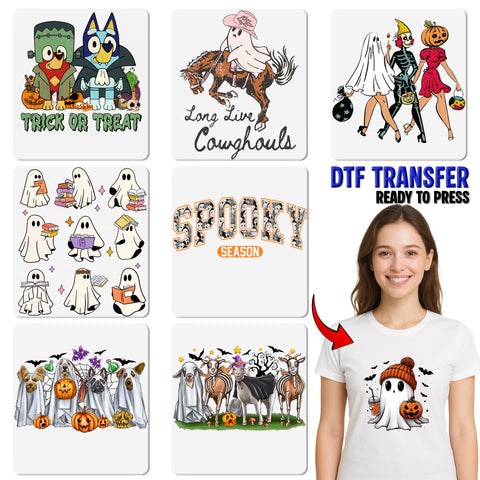 Cute Halloween Mama Iron-On DTF Transfer for T-Shirt, Spooky Family Pumpkin, Ghost Design, Ready to Press for Moms & Kids